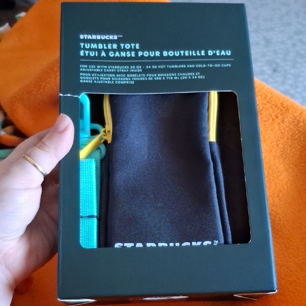 Starbucks Tumbler Tote with Blue and Yellow Highlights